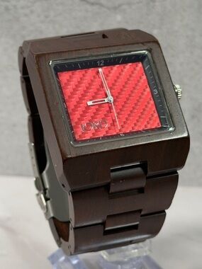JORD Wood Watch Red Carbon Fiber Dial Wooden Bracelet Quartz Mens Watch